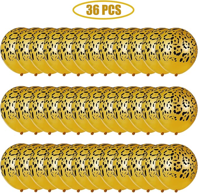 Gejoy 36 Pcs Gold Cheetah Print Balloons 12 Inch Leopard Print Balloons Safari - Image 3