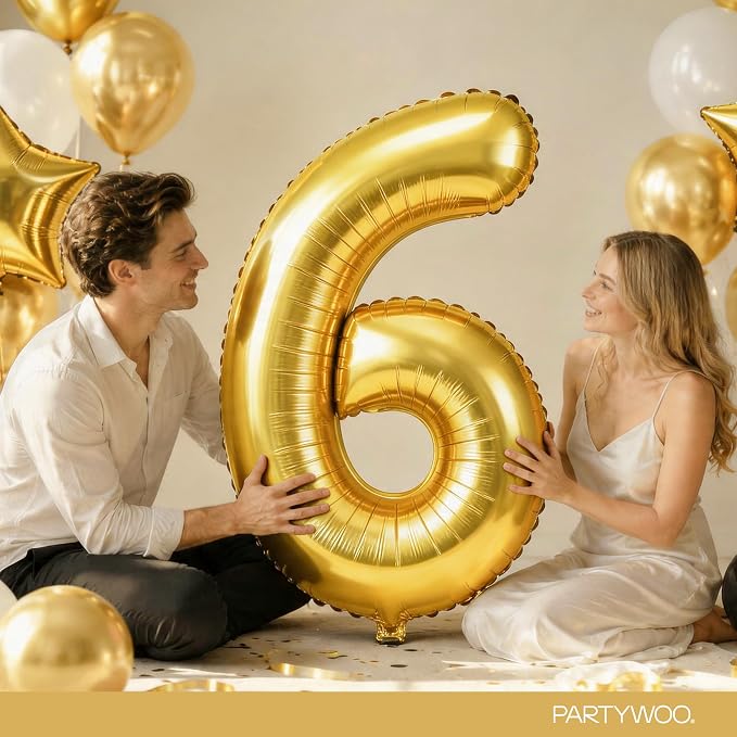 PartyWoo Number Balloons 40 Inch Gold Number 6 Kit 25pcs - Image 9