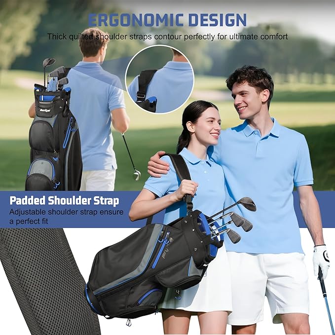 Cart Golf Bag 15 Way Organizer Divider Top Golf Club Bags Lightweight Golf Cart Bags for Men Women with Cooler, Rain Cover