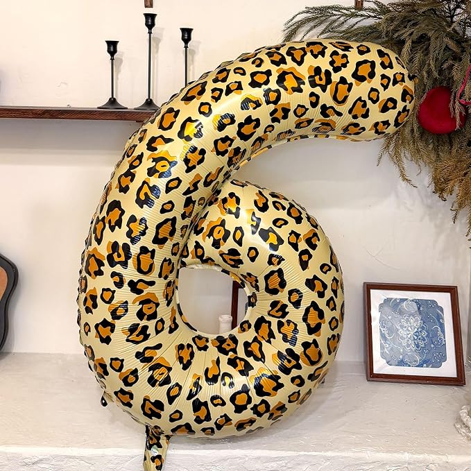 Leopard Print Bow Balloons Birthday Decorations 40Inch Cheetah Number 1 Foil - Image 6