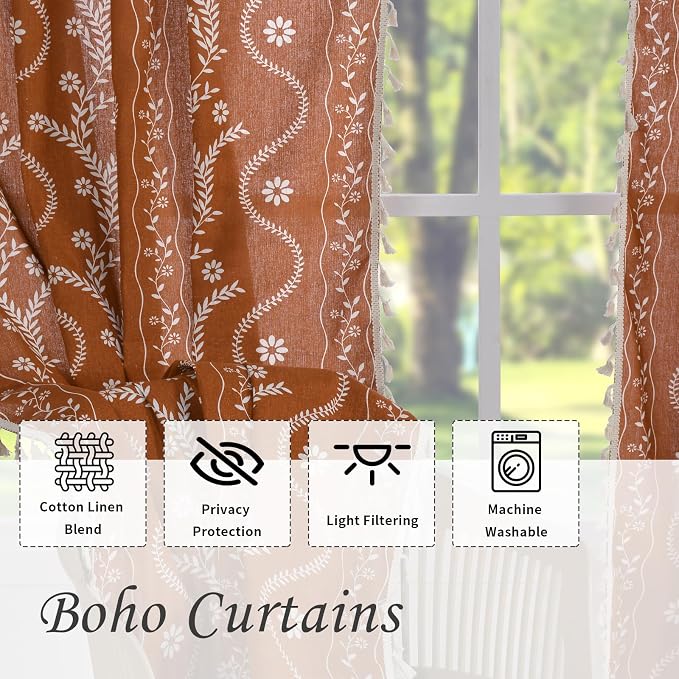 Schweek Terracotta Boho Curtains 63 Inches Long 2 Panels - Image 4