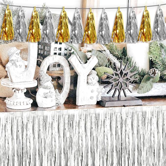 3P Gold Silver Tassel Banner Garland Metallic Foil Fringe Banner Tinsel Tassels - Image 6