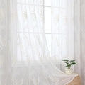 White Sheer Curtains Beige Embroidered Leaf 2 Panels 63 Inches | Light by VISIONTEX