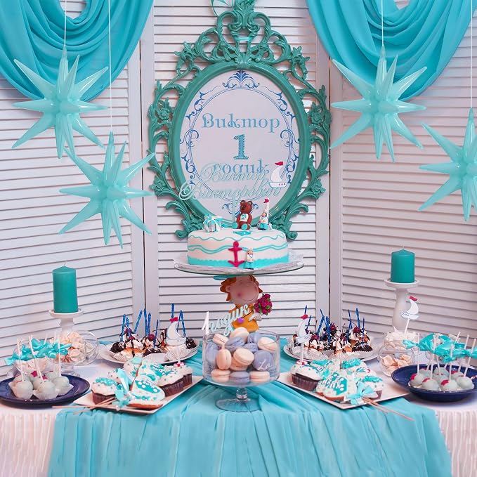 TONIFUL 4 Pcs Star Balloons Pastel Blue Foil Explosion Party Decoration | 22 - Image 6