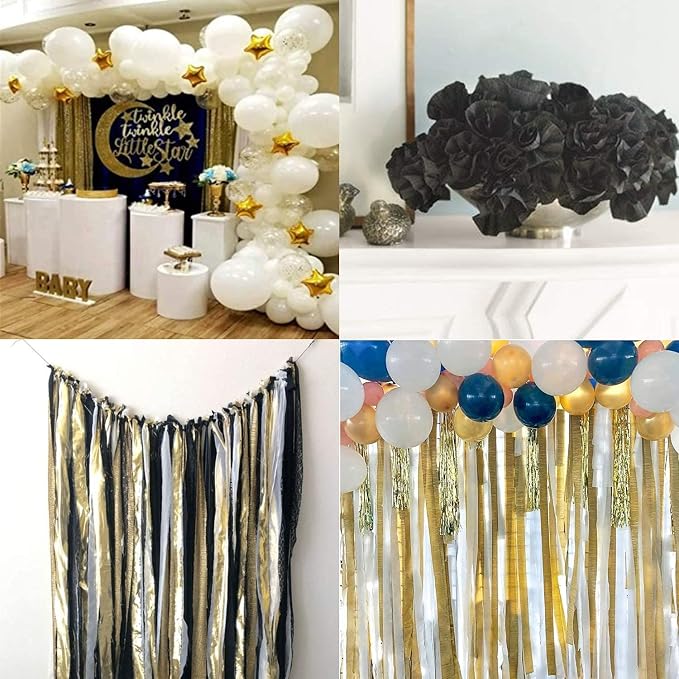 PartyWoo Gold Crepe Paper Streamers 6pcs 492 FT Silver Black Streamers | - Image 3