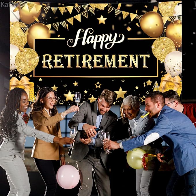Katchon Happy Retirement Banner 72x44 Inch | Black & Gold, Wall Banner - Image 6