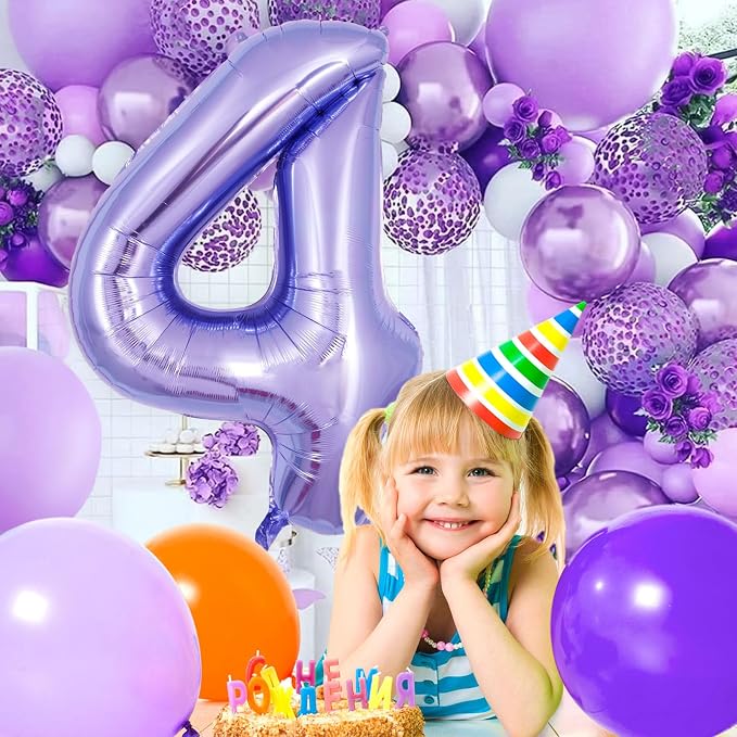 Purple Number 4 Balloon 40 Inch, Big Large Foil Helium Number Balloons - Image 4