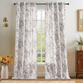 jinchan Black Floral Linen Curtains 96 Inch Farmhouse Back Tab 2 Panels | Light by JINCHAN