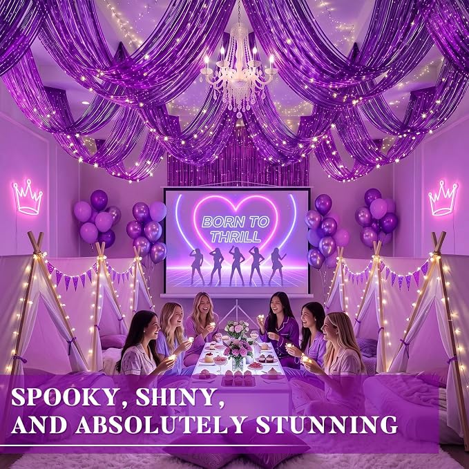 8 Pcs Purple 15ft Metallic Foil Ceiling Fringe Curtains - Image 6