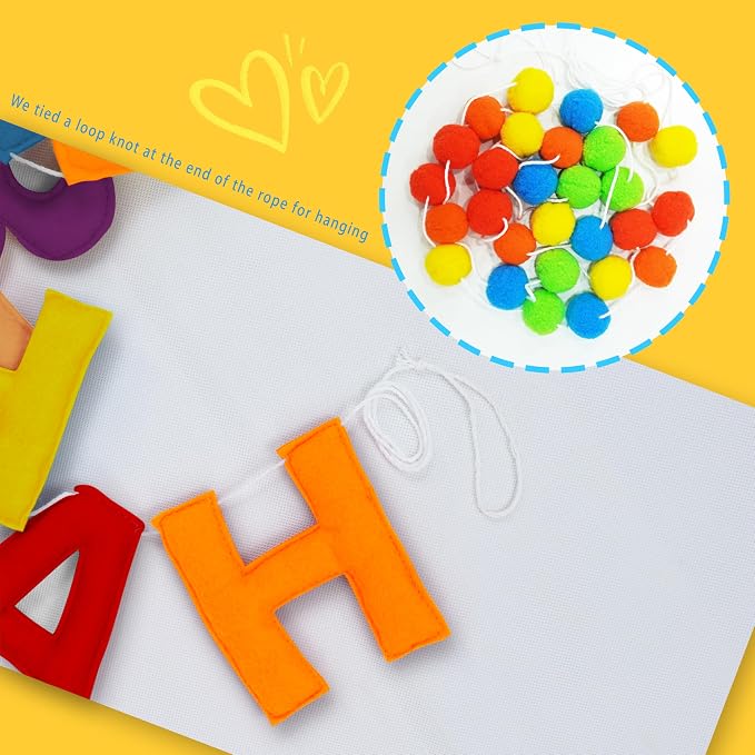 Pre-Strung 3D Felt Happy Birthday Banner, Retro Color Birthday Decorations | - Image 7
