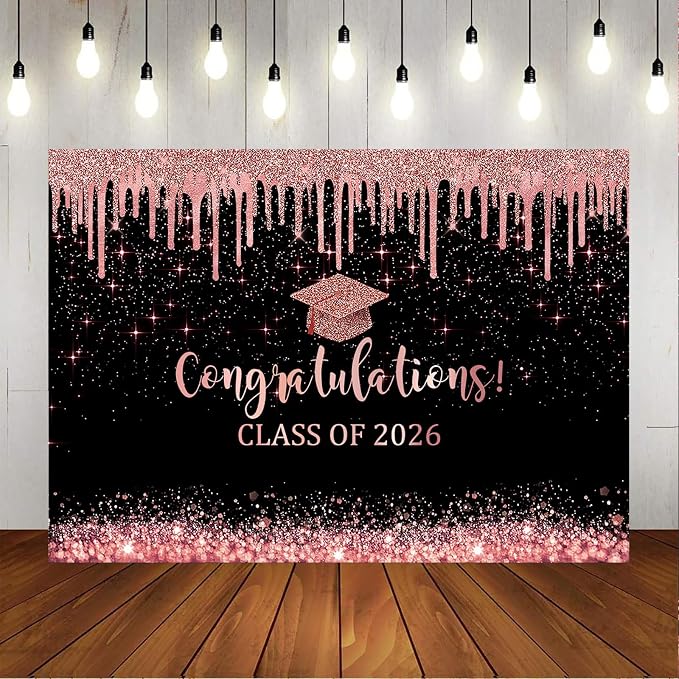 Mocsicka Black and Rose Graduation Backdrop Class of 2026 Photography - Image 6