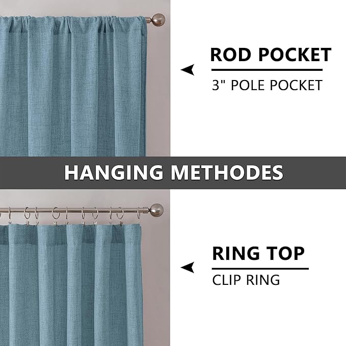 Tollpiz Linen Curtains Living Room Rod Pocket Semi Sheer Curtain Burlap Light - Image 5