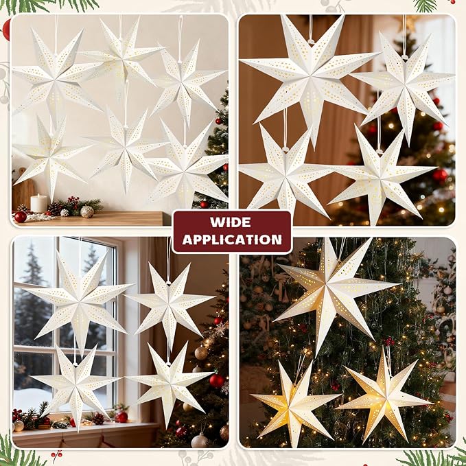Large Paper Star Lanterns with Lights, 3D Hollow Out Christmas Paper Lanterns - Image 8