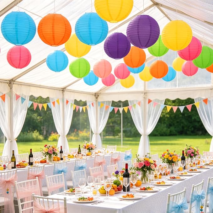 Qenk 12 Pcs Colorful Paper Lanterns - Image 6