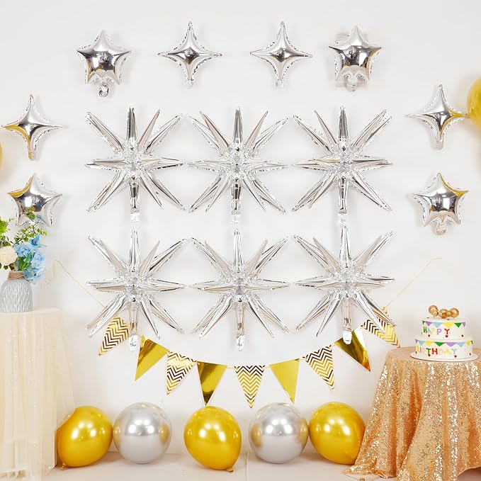 14pcs Silver Star Balloons, Mixed Star Foil Balloon, 22Inch Explosion Stars - Image 3
