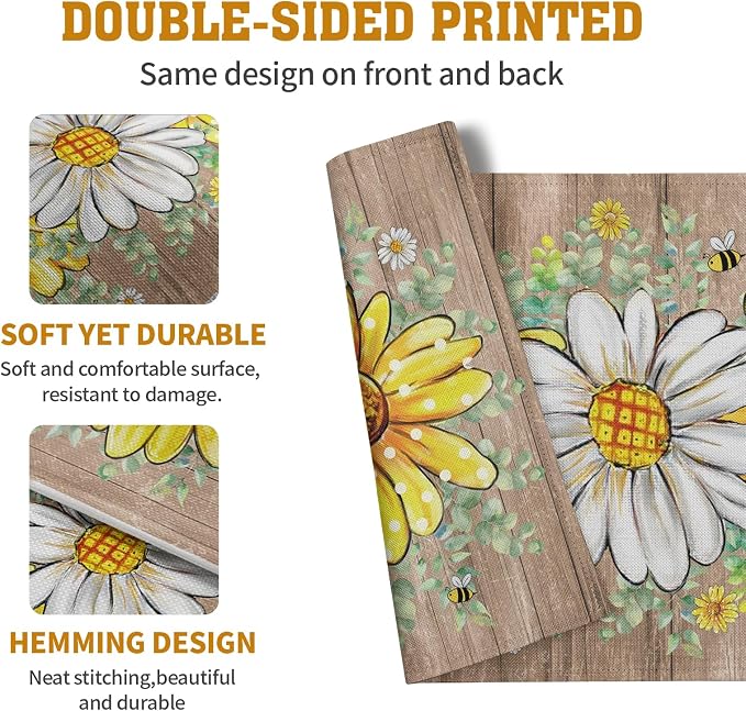 Spring Summer Floral Set of 4 Sunflower Daisy Eucalyptus Leaf Wooden Board - Image 5