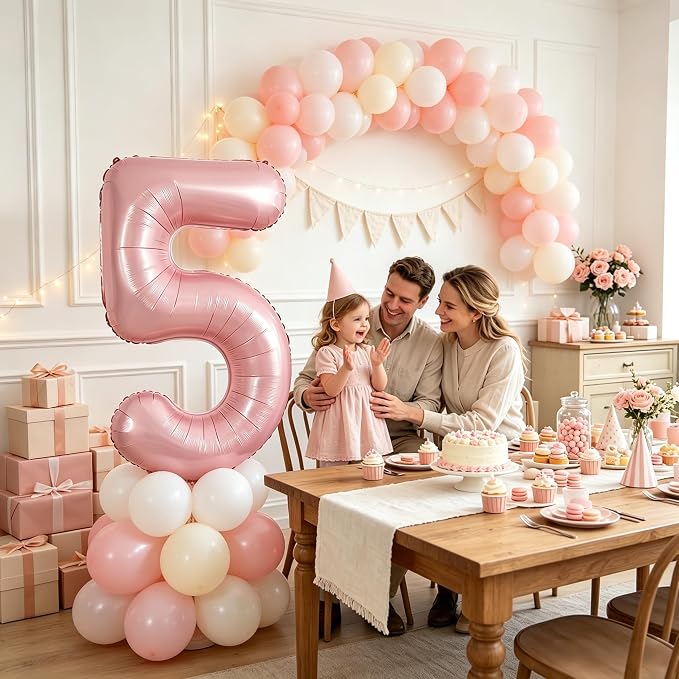 TONIFUL 40 Inch Pastel Pink Number 5 Balloons Large Foil 5th Birthday Decor | - Image 4