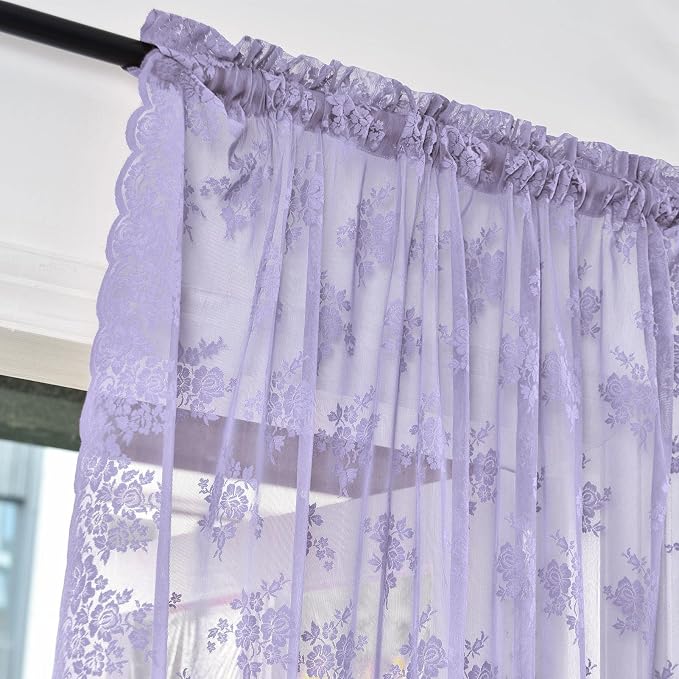 Kotile Light Purple Lace Floral Curtains - Image 3
