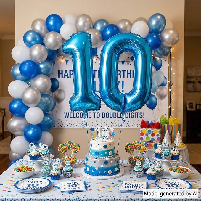 Light Blue Number 10 Balloon 40 Inch, Foil Numeral - Image 6