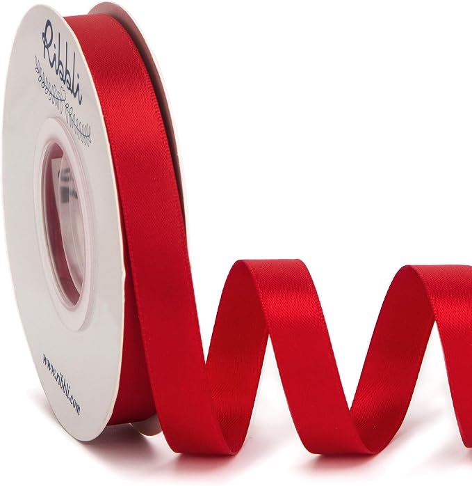 Ribbli Double Faced Red Satin Ribbon, 1/2” x Continuous 25 Yards, Use by Ribbli