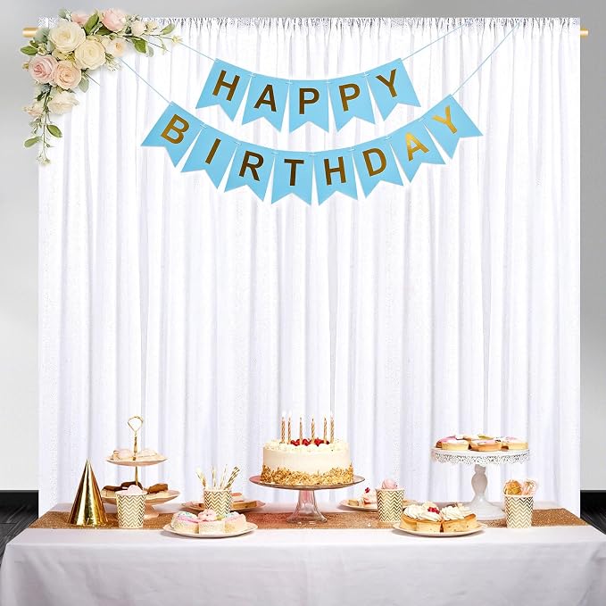 Party Backdrop Curtains 2 Panels 4ftx8ft White Sequin Photo Backdrop Glitter - Image 4