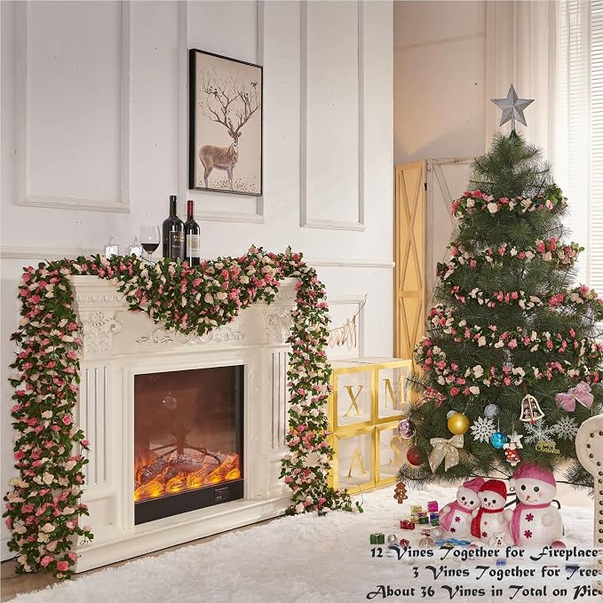 Artificial Flower Garland 8pcs 8.2ft Floral Rose Vine Decor, Hanging Faux Roses - Image 4
