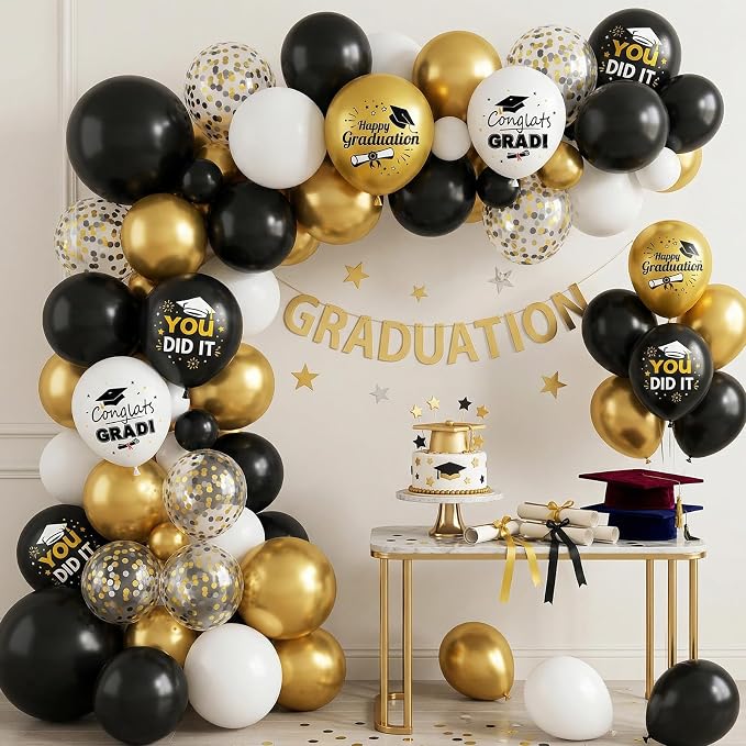 Black Gold Graduation Balloons, 12 Inch Metallic Gold and Black Graduation - Image 3