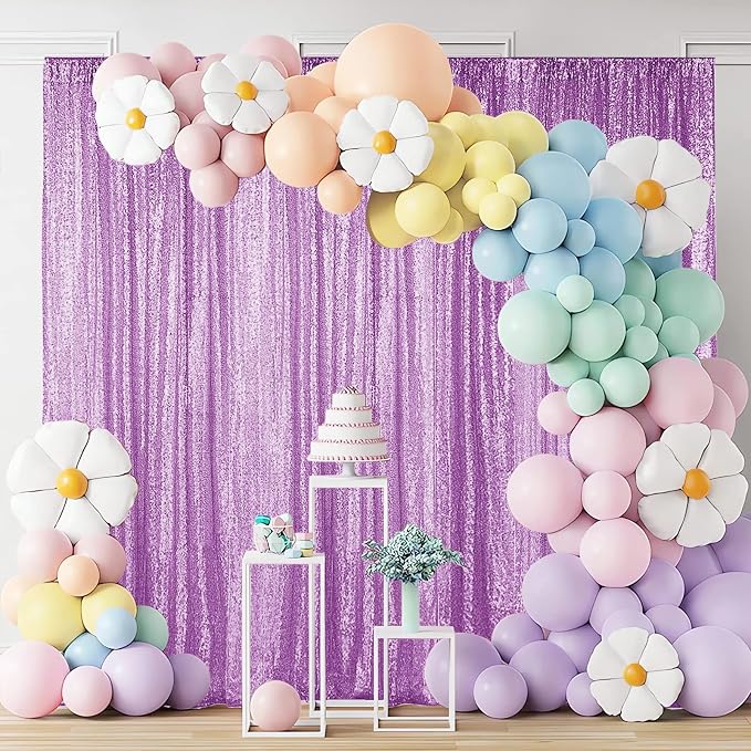 Hahuho Lavender Sequin Backdrop Curtain, Party Decoration（4 Panels, 2FT x 8FT - Image 4