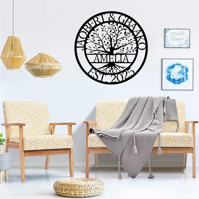 Custom Tree Of Life Metal Signs Wall Art, Personalized Family Last Name Outdoor Metal Signs, Wedding Gifts For Couple, Name Sign Customized Christmas Valentine's Day Housewarming Gifts