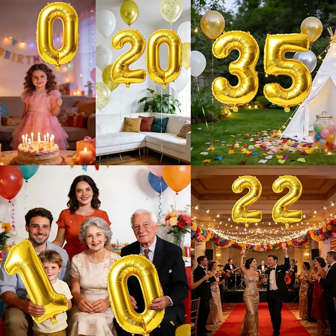 40 Inch Number 35 Balloons for 35th Birthday Party Decorations, 0-100 Gold - Image 7
