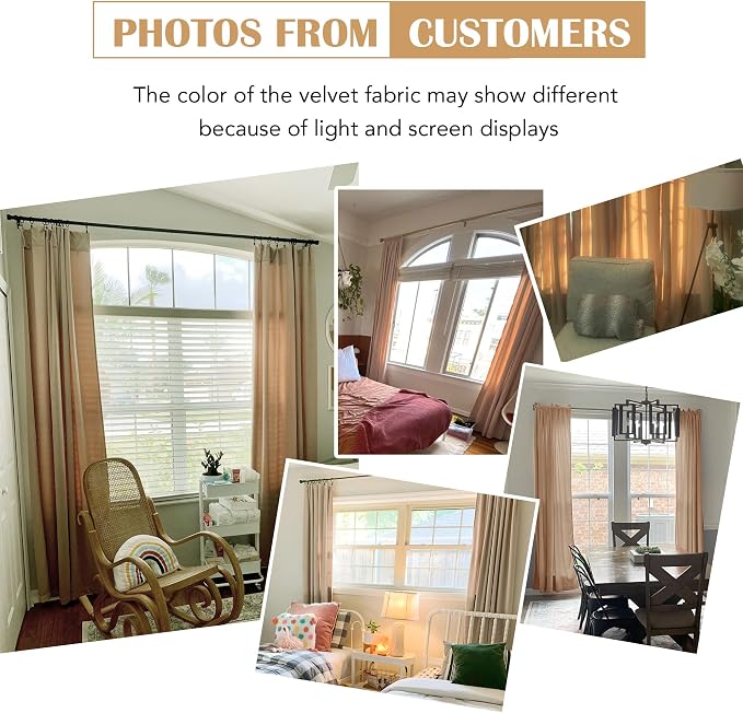 Beauoop Beige Velvet Curtains for Bedroom Living Room 52x96 2 Panels | Soft - Image 6