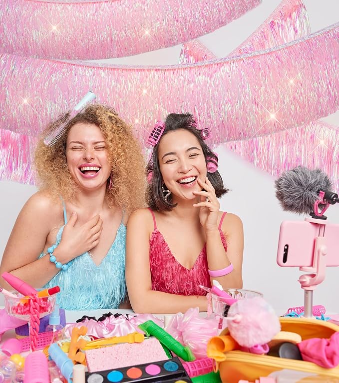 2 Pack Iridescent Pink Fringe Streamer Tassel Banner Party Decoration | Thick - Image 6
