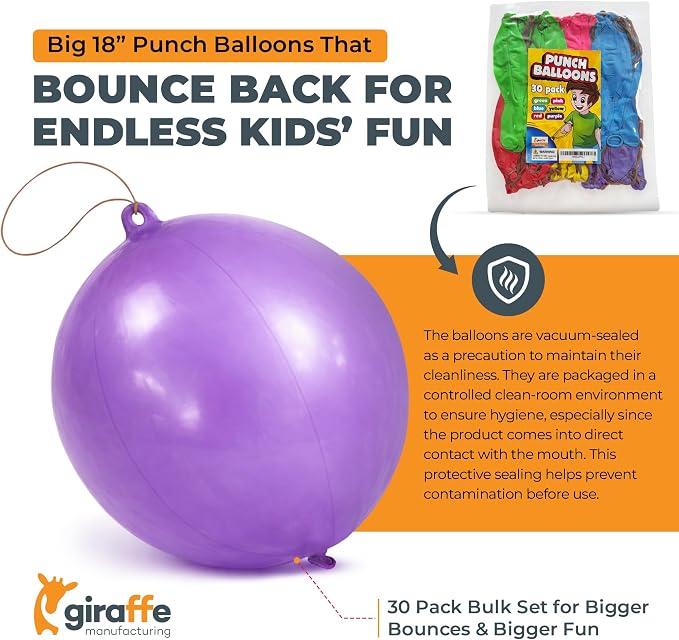 Giraffe 18 Inch Large Thick Latex Neon Rubber Punch Balloons Heavy Duty - Image 7