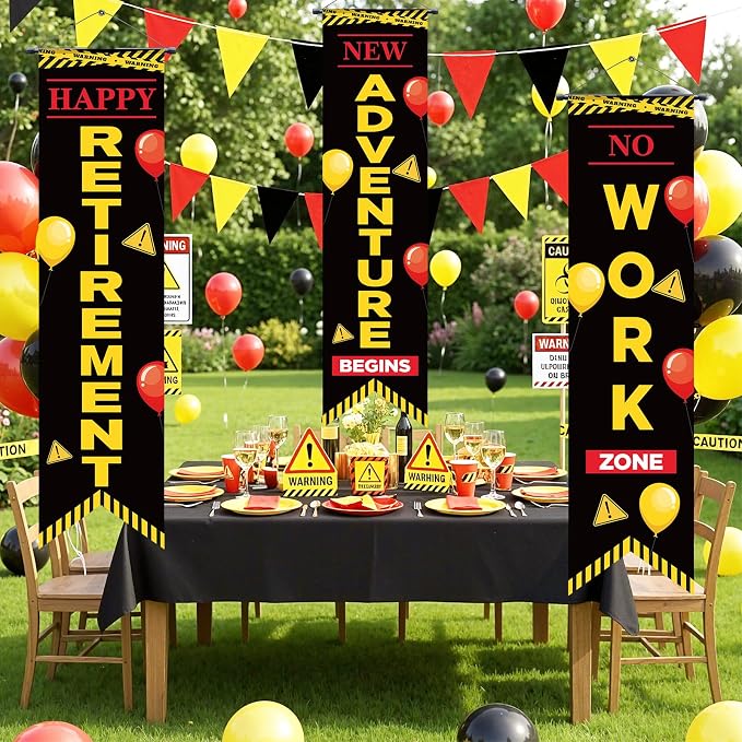 3Pcs Retirement Porch Sign Door Hanging Banner Black Yellow Warning Happy - Image 4