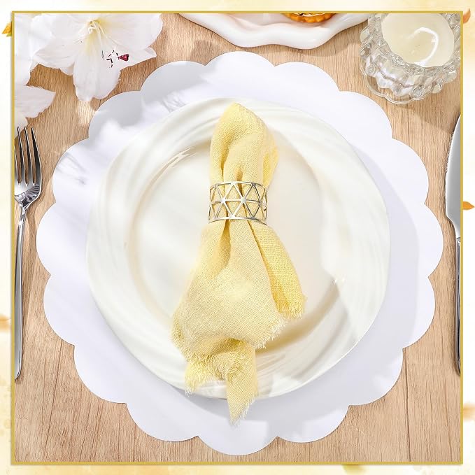 60 Pcs White Paper Placemats, 13.5 Inch Disposable Scalloped Table Mats | Thick - Image 4