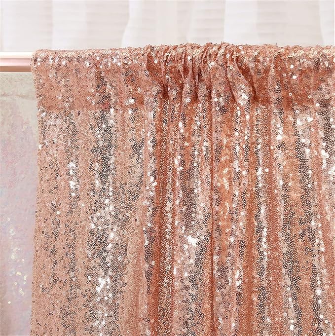 2ft x 8ft Rose Gold Sequin Backdrop Curtains Photography 2 Panels - Image 4