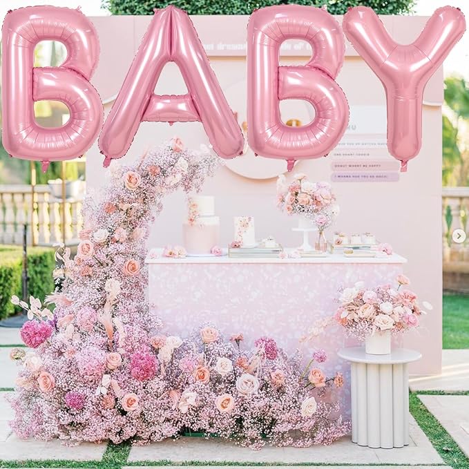 40 Inch Pastel BABY Balloon for Girls Baby Shower, Large Light Pink Foil - Image 6
