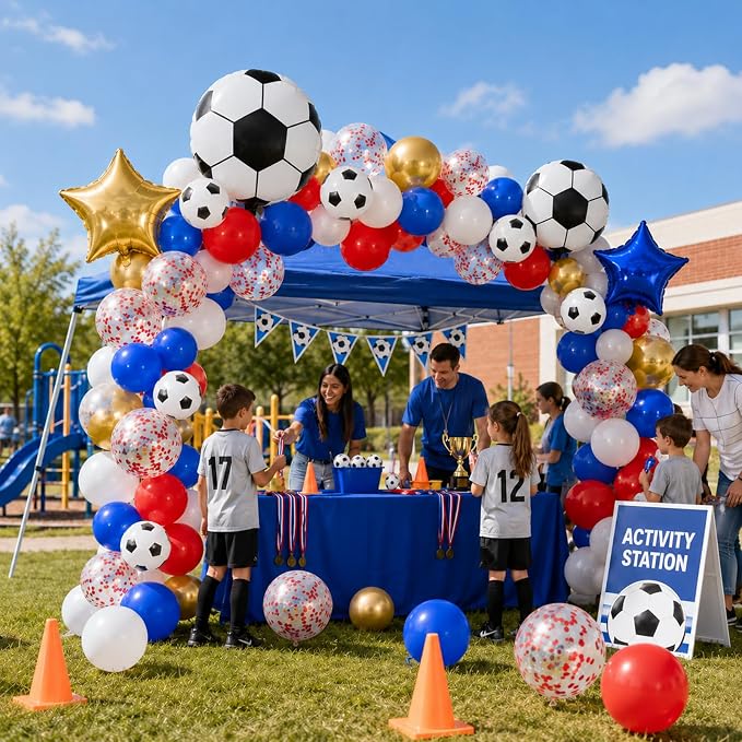 Soccer Balloons, Metallic Gold Red Confetti Balloon - Image 6