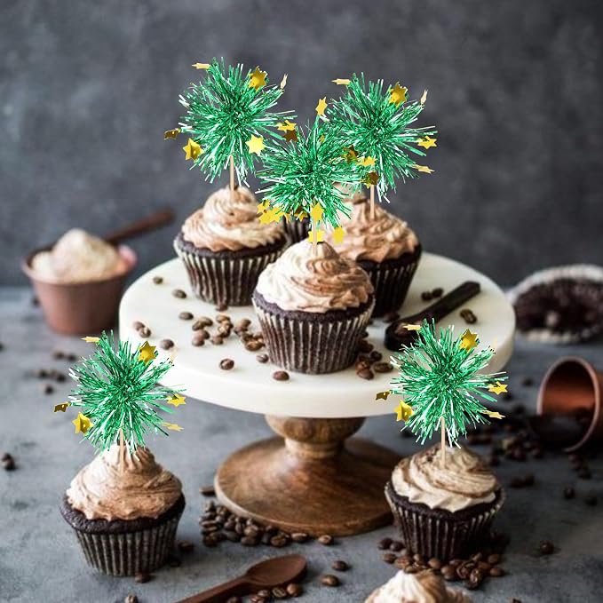 30 PCS Foil Firework Cupcake Toppers Happy Birthday Star Cupcake Picks Sparkle - Image 5