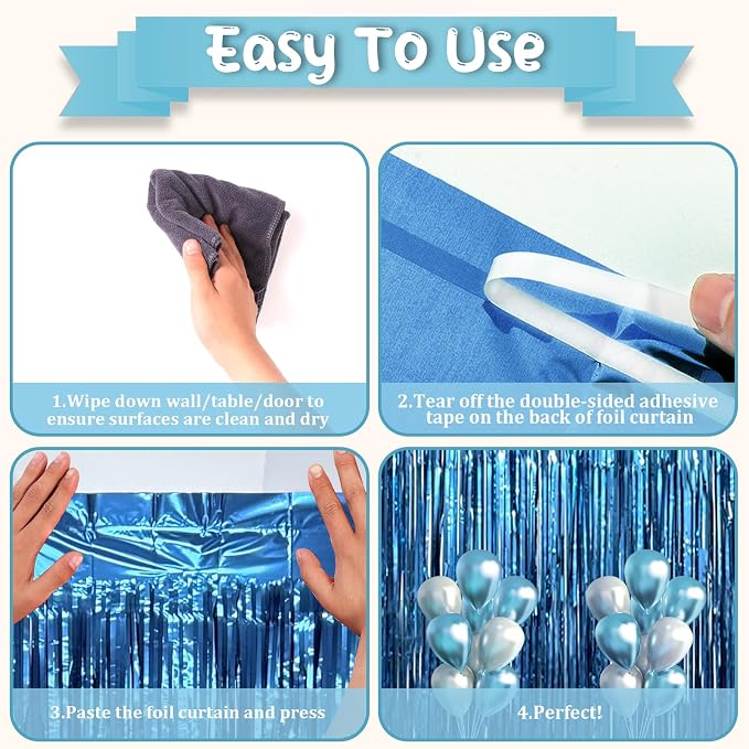 Voircoloria Retro Blue Foil Fringe Backdrop Curtains, Birthday Party Decorations - Image 2
