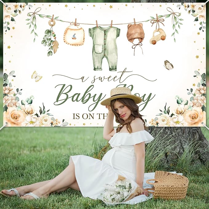 Mocsicka Baby Shower Backdrop Banner Cute Clothes Baby Shower Background - Image 7