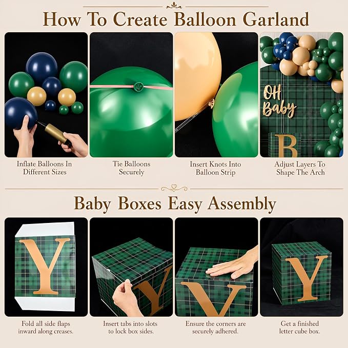 156 Pcs Green Blue Tartan Plaids Bear Baby Shower Decorations | Luxury - Image 3