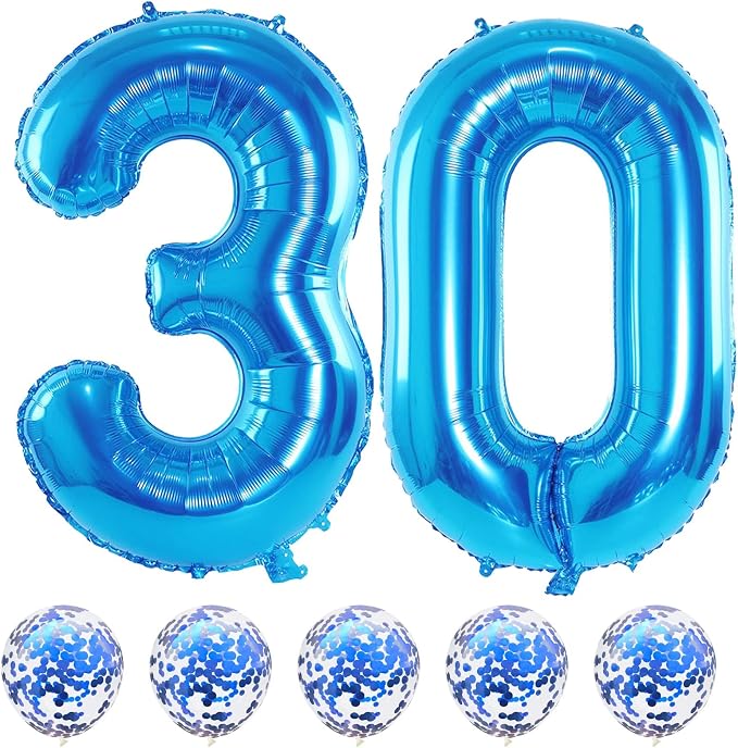 40 Inch Number 30 Foil Balloons, Large Blue 30th Birthday Digital Balloons by Lingqiang