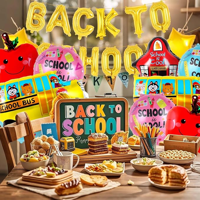 24 Pcs Large Back to School Balloons, Colorful Star School Bus House Foil - Image 3