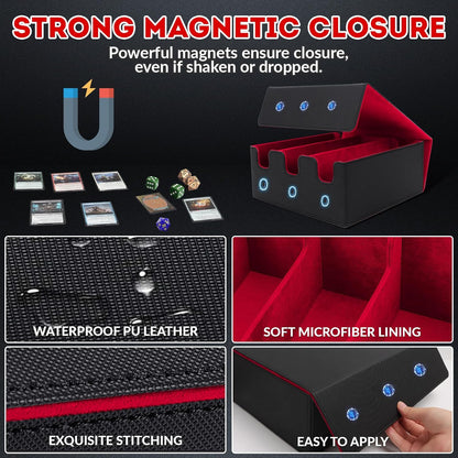 Card Storage Box for Trading Cards, 2100+ Card Deck Case with PU Leather and Magnetic Closure, TCG Storage Box, Suitable for MTG, YuGiOh, and Sports Cards, Includes 8 Card Dividers