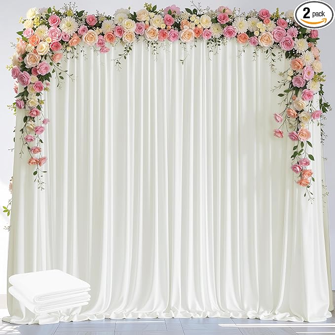 Ivory Backdrop Curtain for Parties Backdrop Drapes, 4 Panel 5x8FT by Wokceer