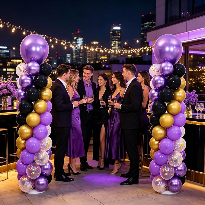 Purple and Black Gold Balloon Column Stand Kit Set of 2 - Image 9