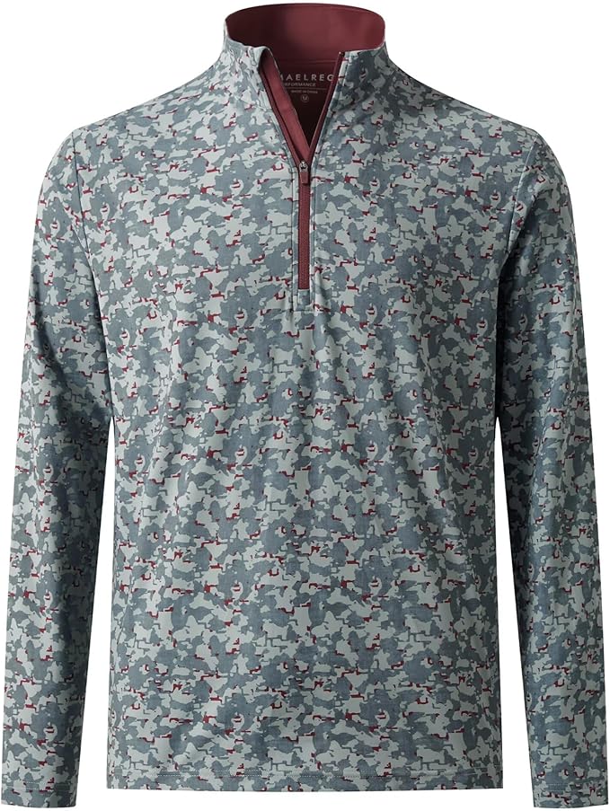 M MAELREG Quarter Zip Golf Pullover Men Dry Fit Long Sleeve Performance Wicking 1/4 Zip Full Print Pullover Mens Sweatshirt