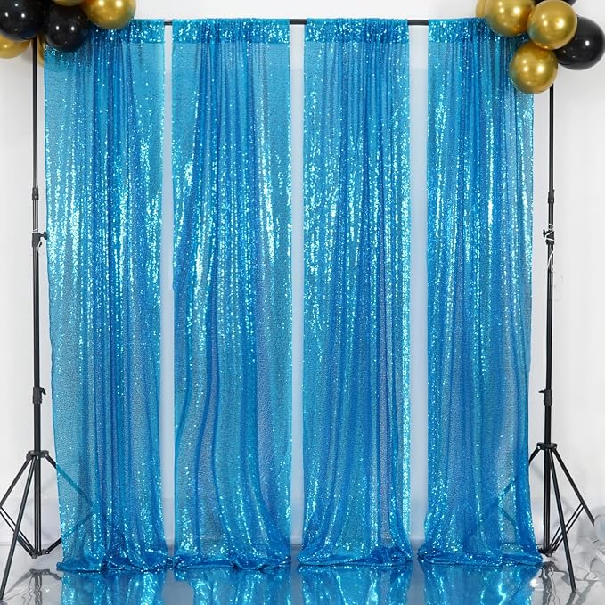 Poise3EHome Turquoise Sequin Backdrop Curtains, 4 Panels 2FTx8FT Glitter - Image 2