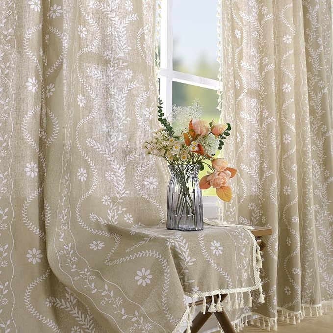 Schweek Tan Beige 63 Inches Long Boho Tassels Curtains 2 Panels by Schweek
